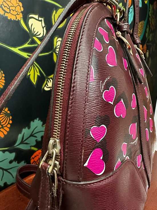 Gucci Heart Print Dome Satchel – Burgundy Leather Trim - Picture 9 of 15